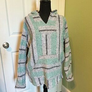 Women's Green and Gray Patterned Knit Hoodie